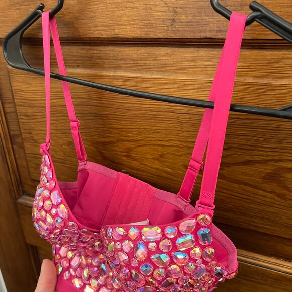 Women's XS Bustier Crop Corset Top Push up Rhinestone Detachable Straps - Picture 5 of 15